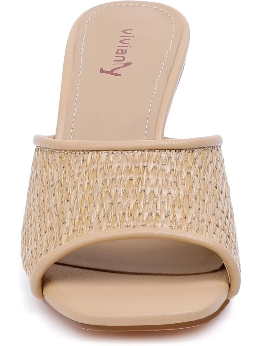 Women's Nude Braided Square Open Toe Slip on Heeled Slides Sexy Mules Sandals